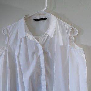 Zara White Button Down Shoulder Cut Outs (XL)